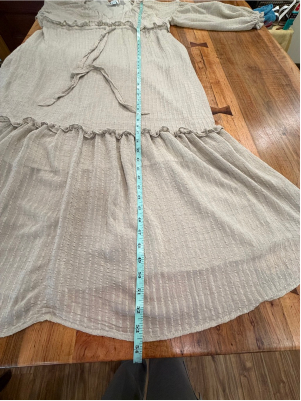 The Mint boho Neutral Textured Gauze Bishop Sleeve Tiered Ruffle Cottagecor - Picture 14 of 14